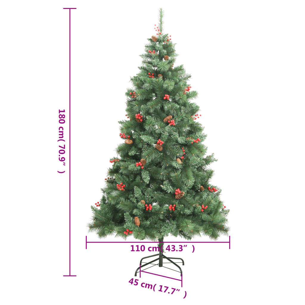 Plastgran med kottar och röda bär gångjärn 180 cm