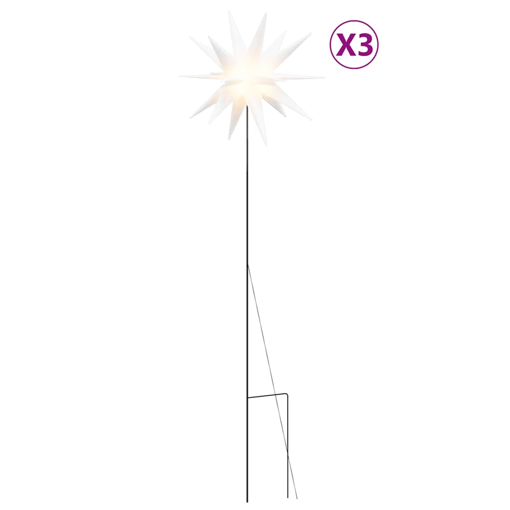 Stjärnor med spett LED 3 st vikbar vit 57 cm