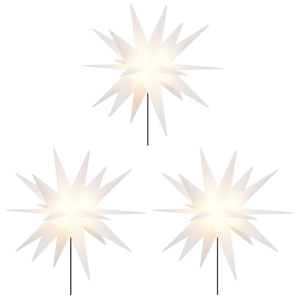 Stjärnor med spett LED 3 st vikbar vit 57 cm