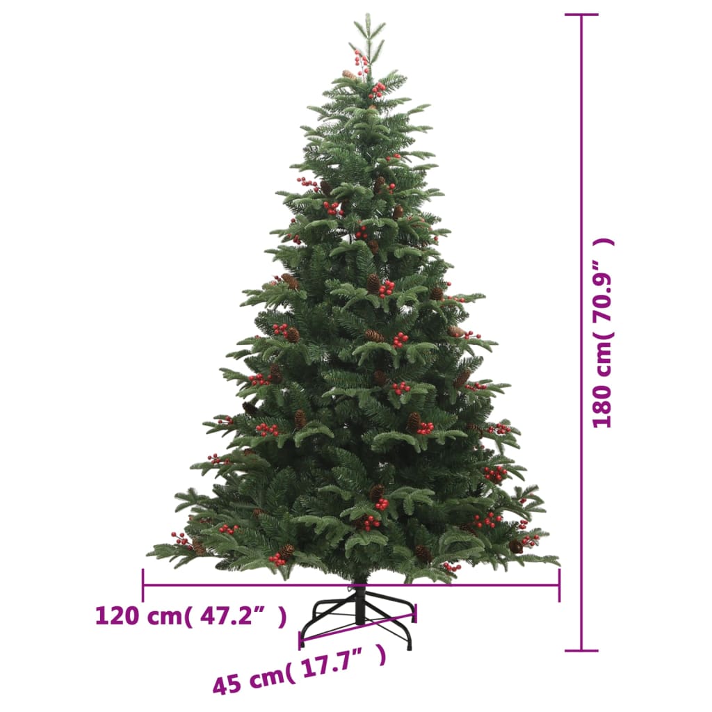 Konstgran med kottar och röda bär gångjärn 180 cm