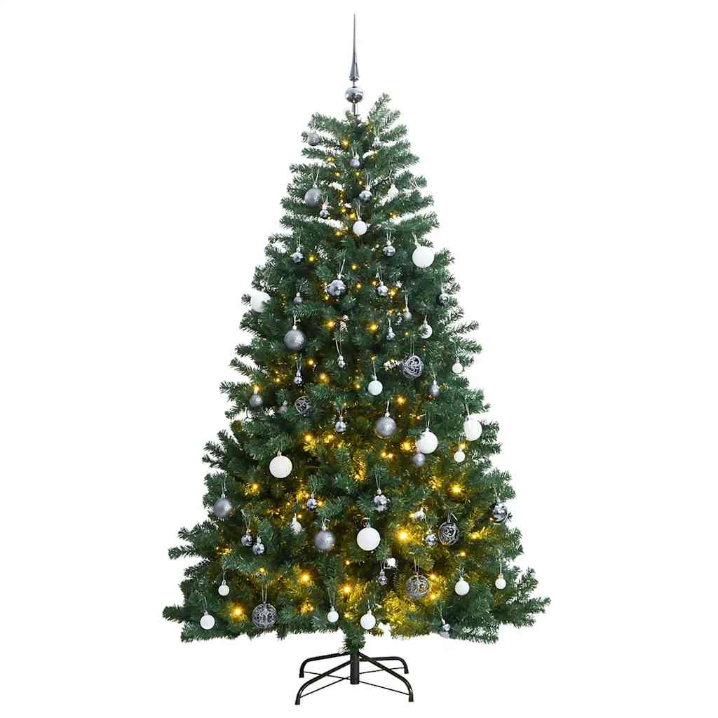 Plastgran med gångjärn 300 LEDs & kulor 210 cm