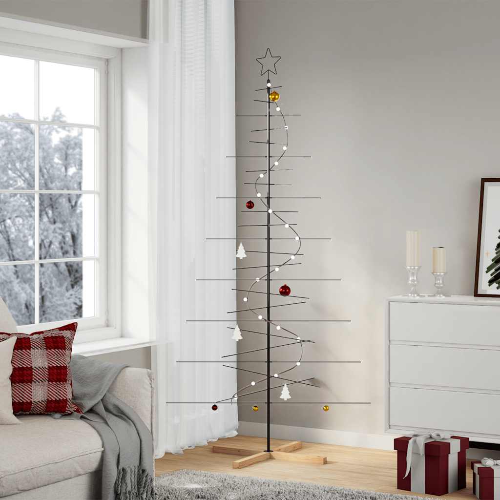 Julgran i metall med träbas svart 210 cm