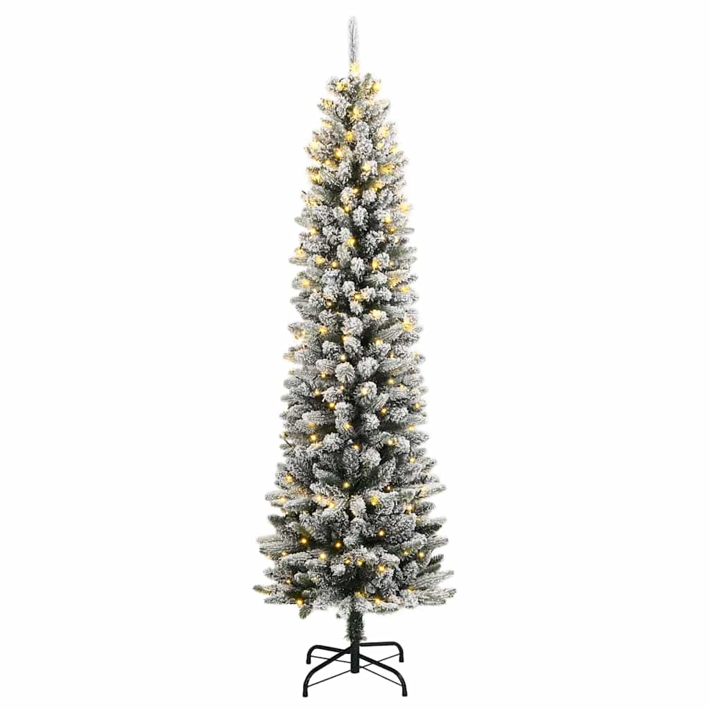Plastgran med 150 LEDs och snö 120 cm