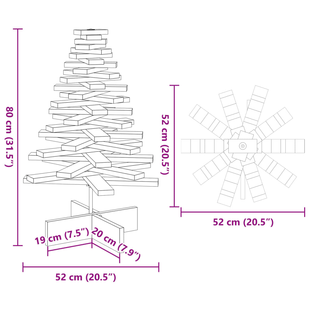 Julgran i trä 80 cm massiv furu