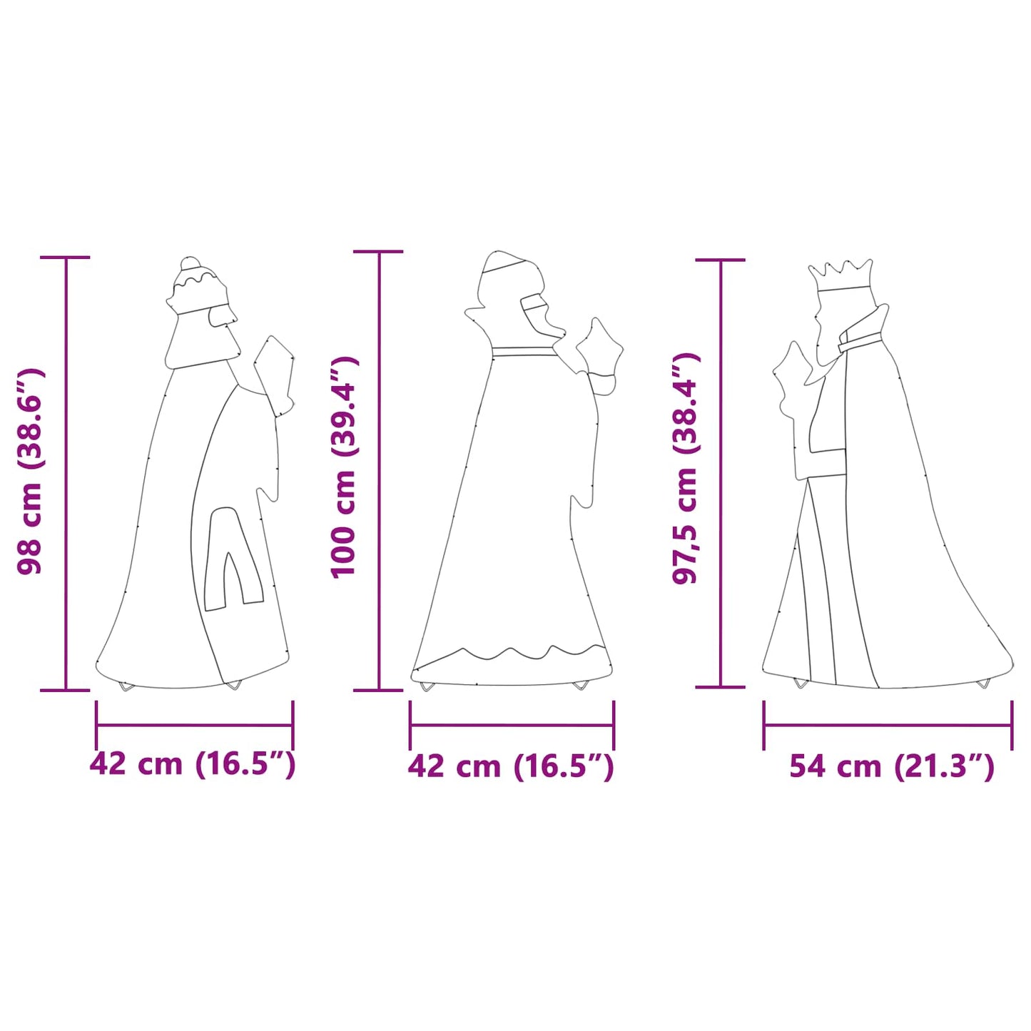 3 vise männens julbelysning 3 pcs Varmvit 105 cm tyg