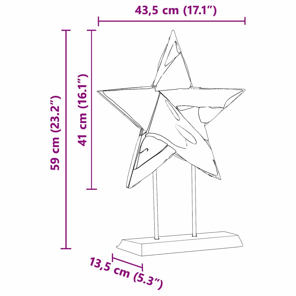 Julstjärna LED-lampor Brun 43,5 x 13,5 x 59 cm Massivt teakträ