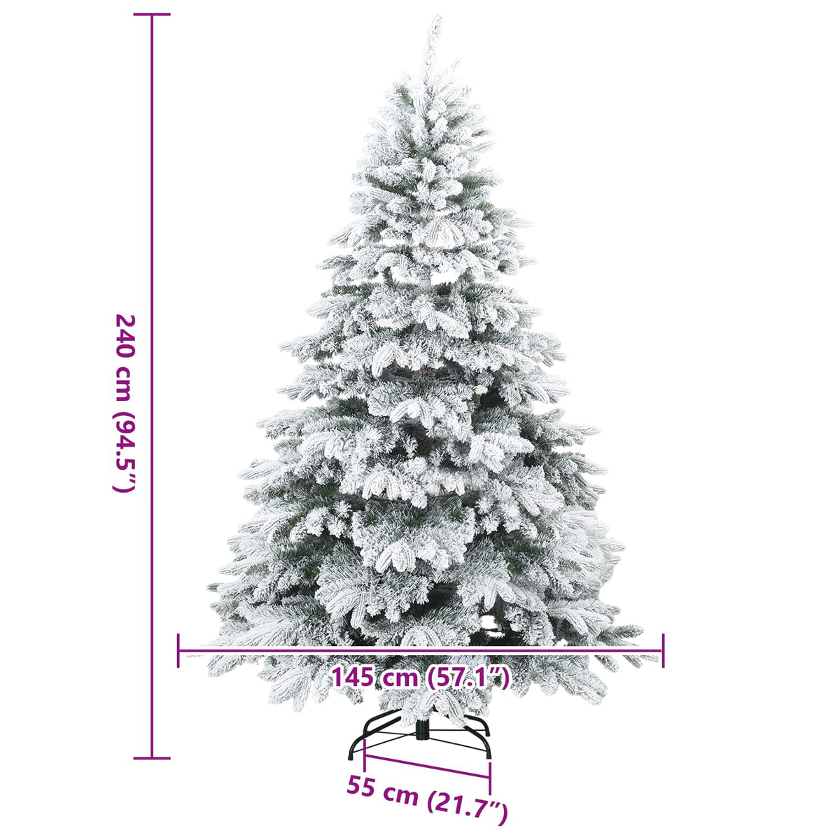 Konstgjord Vikbar Julgran Snö Flocked med stativ Vit 240 cm