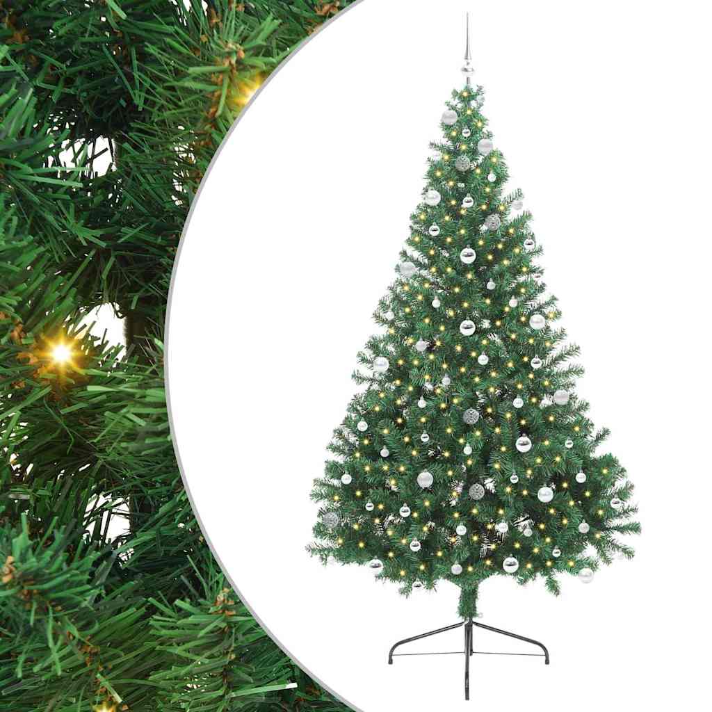 Konstgjord Förbelyst Julgran med 300 LED-lampor Grön 240 cm PVC