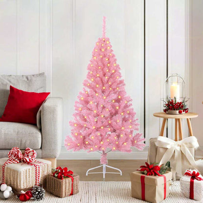Konstgjord Förbelyst Julgran med 150 LED-lampor Rosa 120 cm PVC