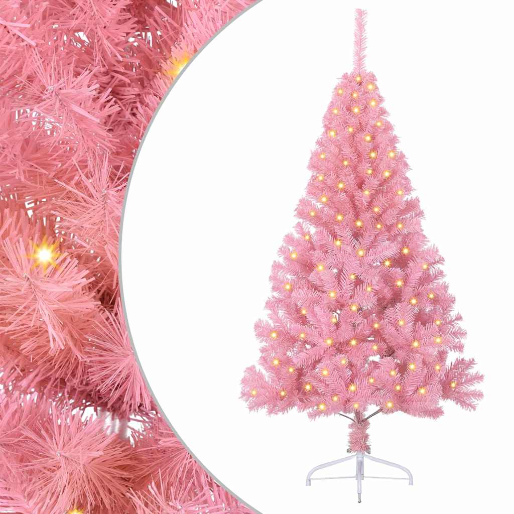 Konstgjord Förbelyst Julgran med 150 LED-lampor Rosa 120 cm PVC