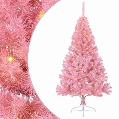 Konstgjord Förbelyst Julgran med 150 LED-lampor Rosa 120 cm PVC