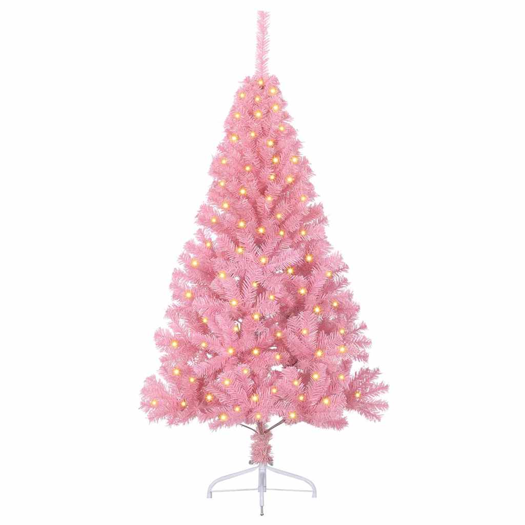Konstgjord Förbelyst Julgran med 150 LED-lampor Rosa 120 cm PVC