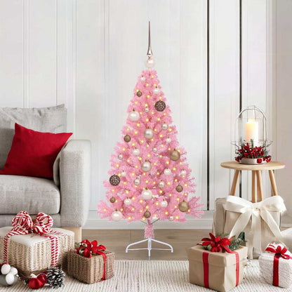 Konstgjord Förbelyst Julgran med 150 LED-lampor Rosa 120 cm PVC