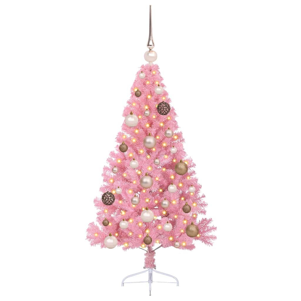 Konstgjord Förbelyst Julgran med 150 LED-lampor Rosa 120 cm PVC