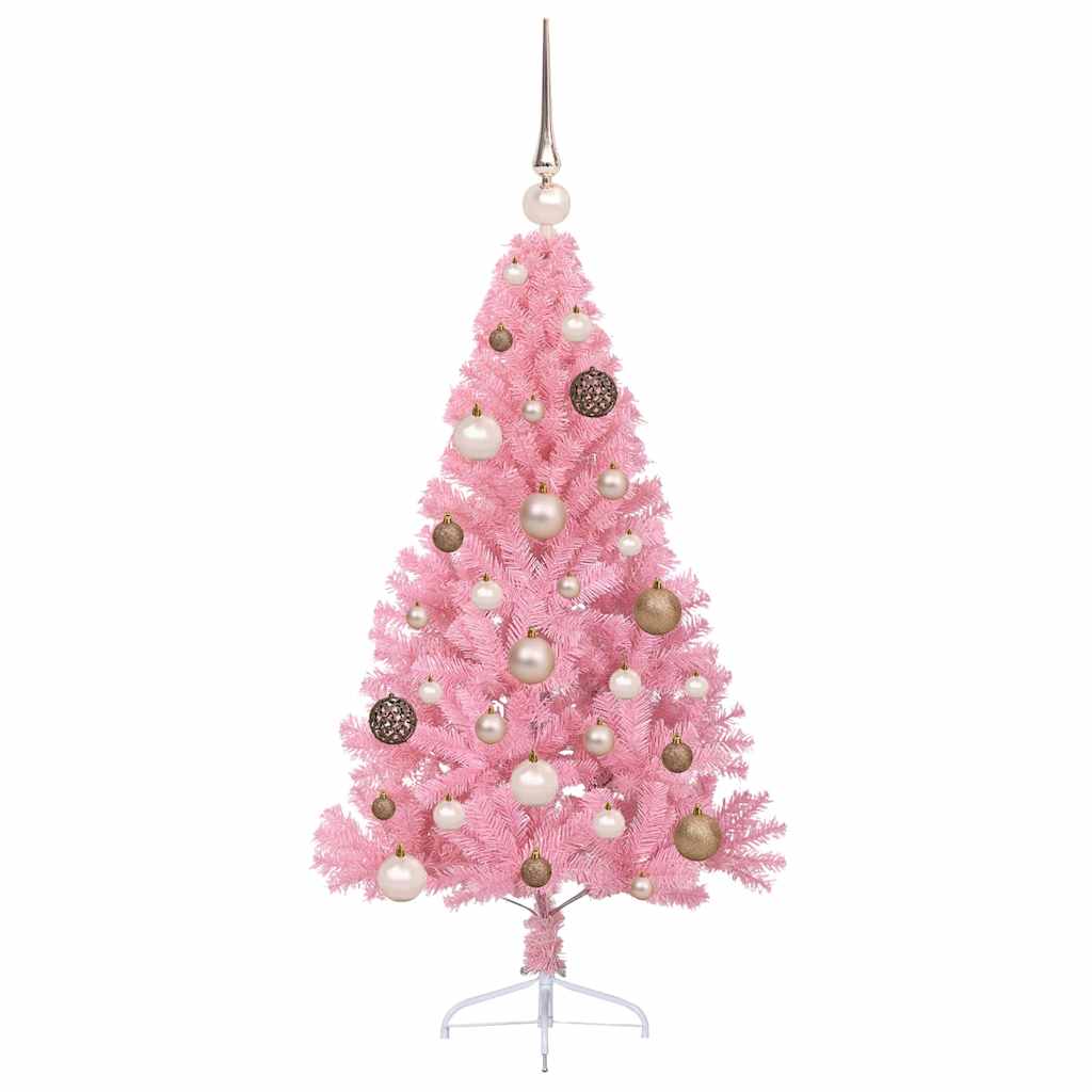 Konstgjord Förbelyst Julgran med 150 LED-lampor Rosa 120 cm PVC