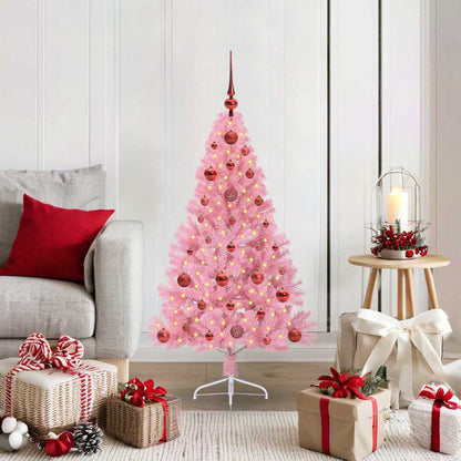 Konstgjord Förbelyst Julgran med 150 LED-lampor Rosa 120 cm PVC