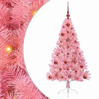Konstgjord Förbelyst Julgran med 150 LED-lampor Rosa 120 cm PVC