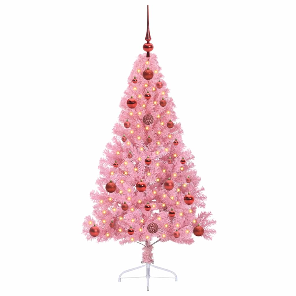 Konstgjord Förbelyst Julgran med 150 LED-lampor Rosa 120 cm PVC