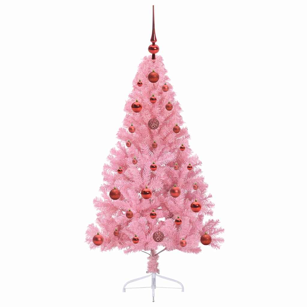 Konstgjord Förbelyst Julgran med 150 LED-lampor Rosa 120 cm PVC