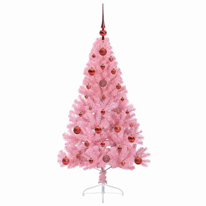 Konstgjord Förbelyst Julgran med 150 LED-lampor Rosa 120 cm PVC