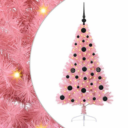 Konstgjord Förbelyst Julgran med 150 LED-lampor Rosa 120 cm PVC