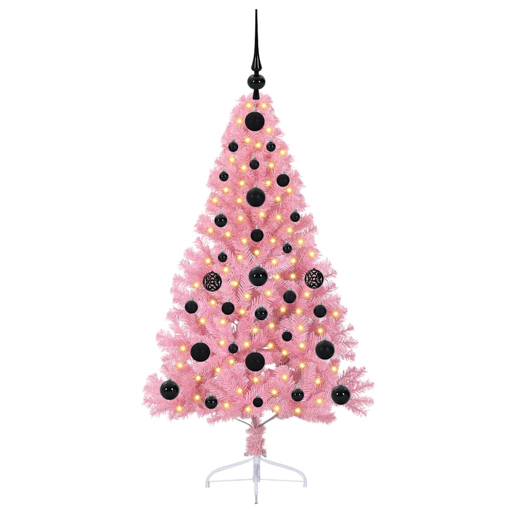 Konstgjord Förbelyst Julgran med 150 LED-lampor Rosa 120 cm PVC