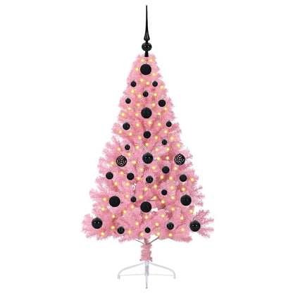 Konstgjord Förbelyst Julgran med 150 LED-lampor Rosa 120 cm PVC
