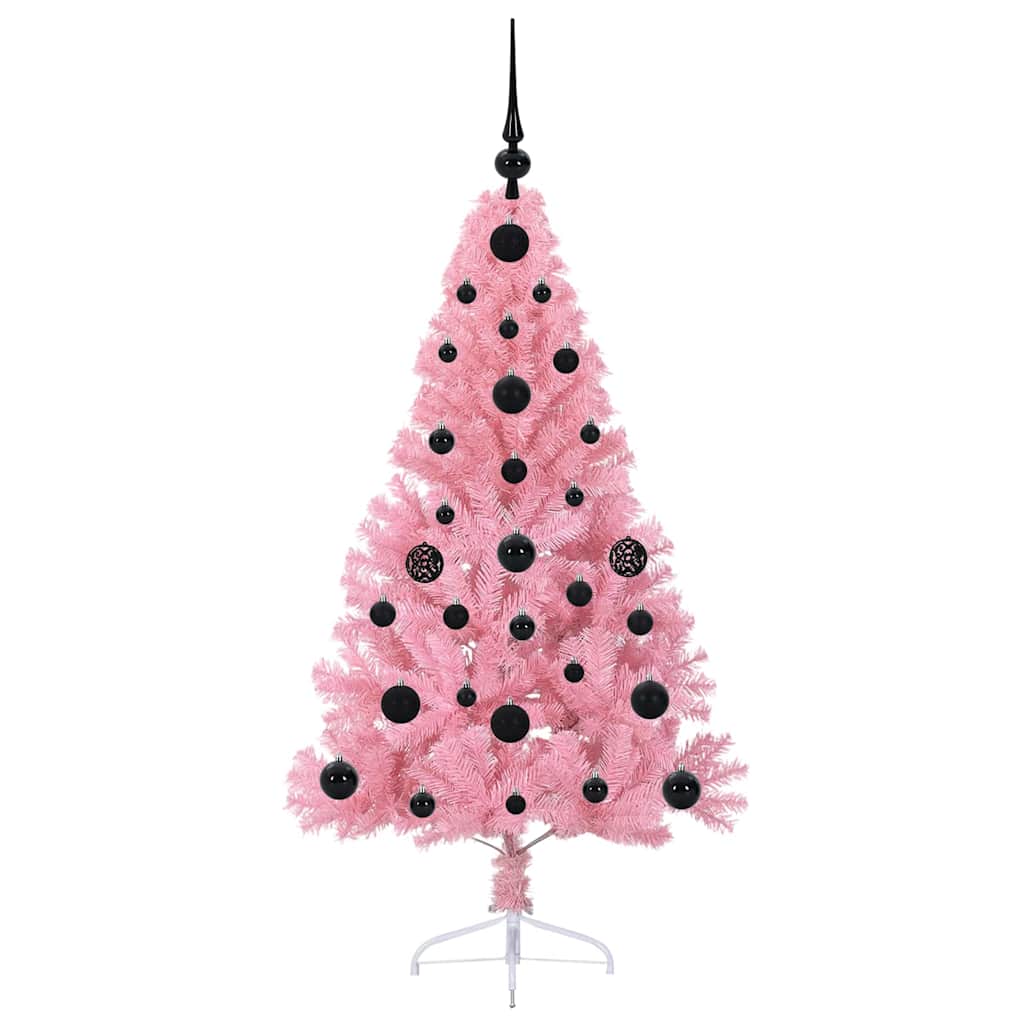 Konstgjord Förbelyst Julgran med 150 LED-lampor Rosa 120 cm PVC