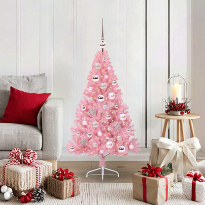 Konstgjord Förbelyst Julgran med 150 LED-lampor Rosa 120 cm PVC