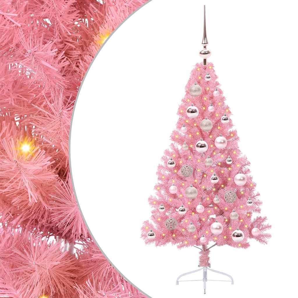 Konstgjord Förbelyst Julgran med 150 LED-lampor Rosa 120 cm PVC