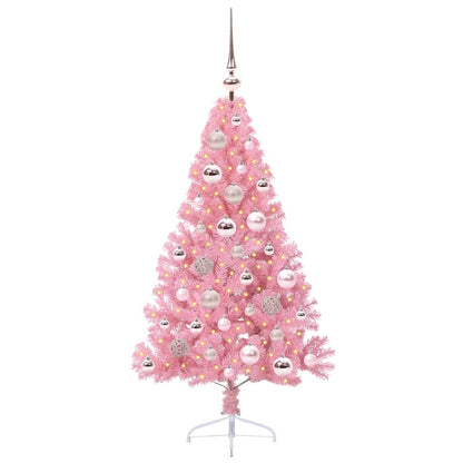 Konstgjord Förbelyst Julgran med 150 LED-lampor Rosa 120 cm PVC
