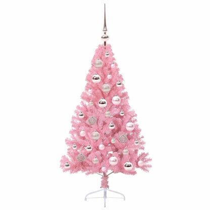 Konstgjord Förbelyst Julgran med 150 LED-lampor Rosa 120 cm PVC