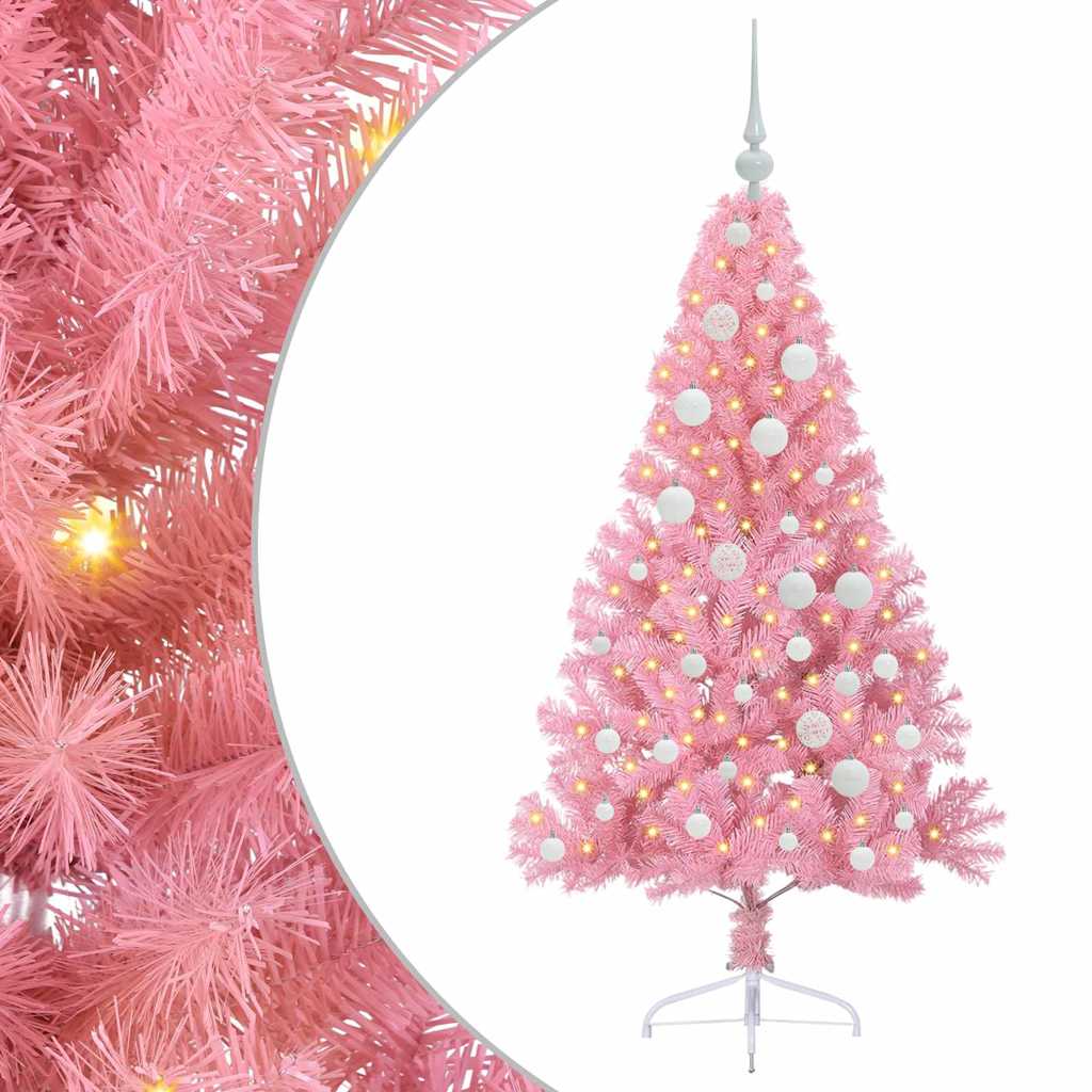Konstgjord Förbelyst Julgran med 150 LED-lampor Rosa 120 cm PVC