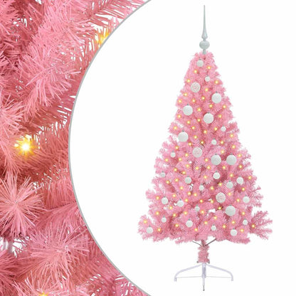 Konstgjord Förbelyst Julgran med 150 LED-lampor Rosa 120 cm PVC