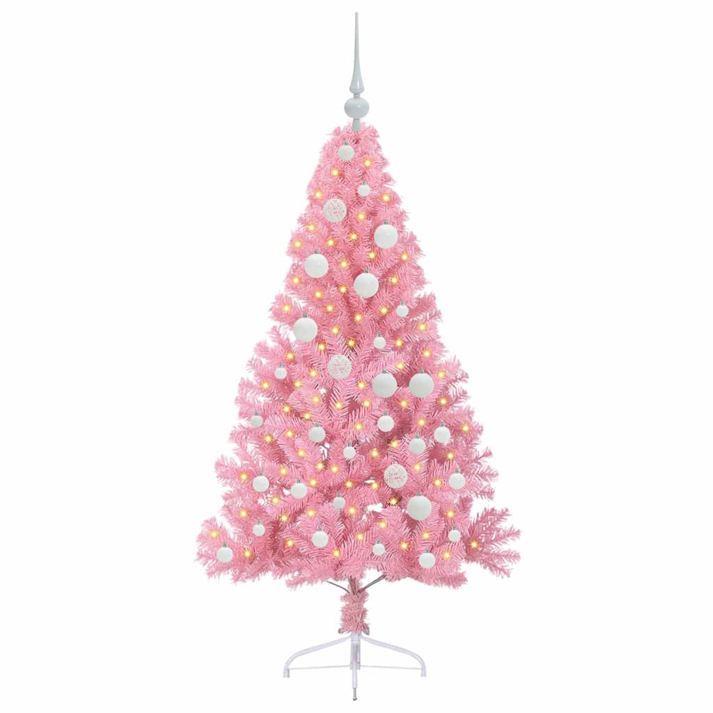 Konstgjord Förbelyst Julgran med 150 LED-lampor Rosa 120 cm PVC