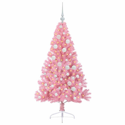 Konstgjord Förbelyst Julgran med 150 LED-lampor Rosa 120 cm PVC