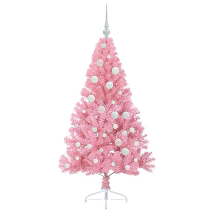 Konstgjord Förbelyst Julgran med 150 LED-lampor Rosa 120 cm PVC