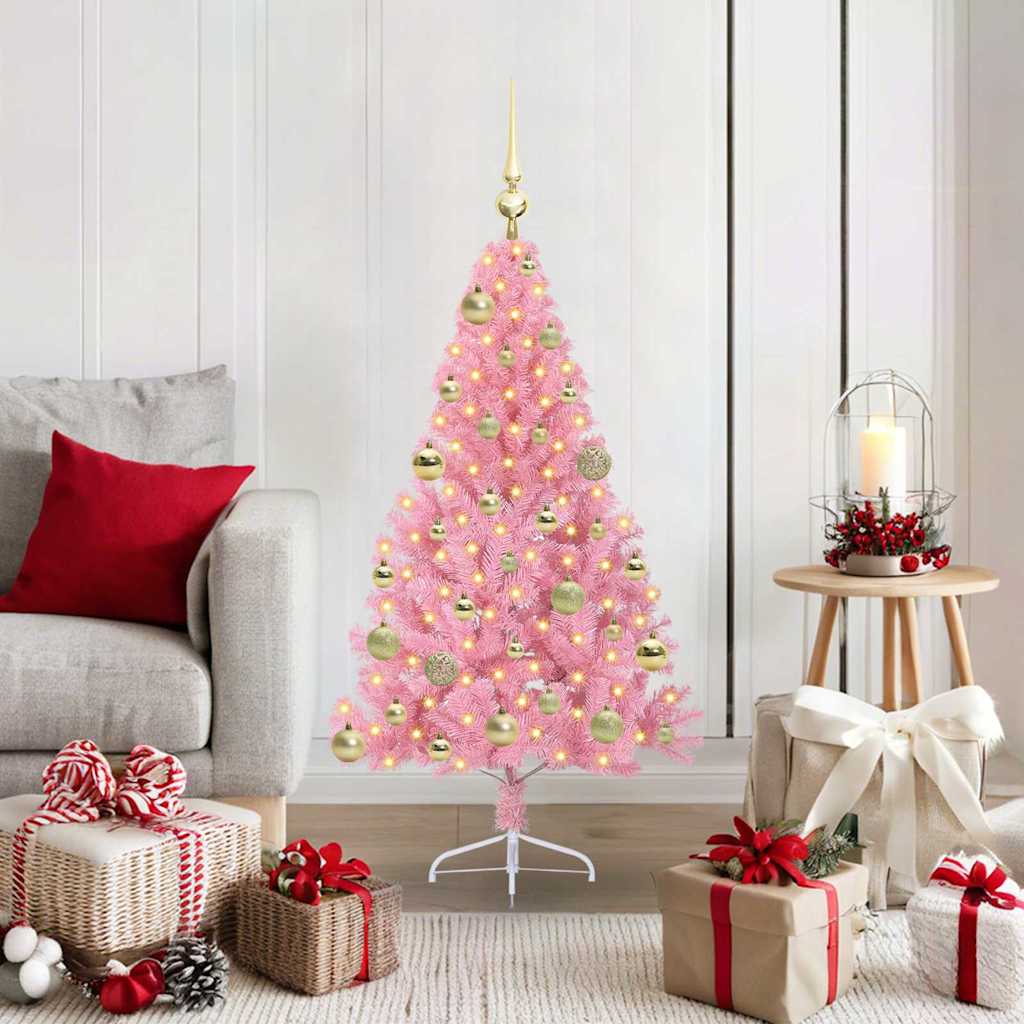 Konstgjord Förbelyst Julgran med 150 LED-lampor Rosa 120 cm PVC