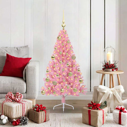Konstgjord Förbelyst Julgran med 150 LED-lampor Rosa 120 cm PVC
