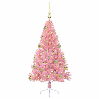 Konstgjord Förbelyst Julgran med 150 LED-lampor Rosa 120 cm PVC