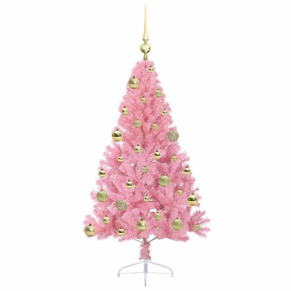 Konstgjord Förbelyst Julgran med 150 LED-lampor Rosa 120 cm PVC