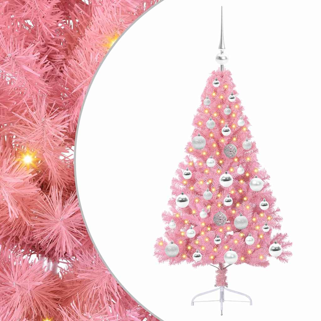 Konstgjord Förbelyst Julgran med 150 LED-lampor Rosa 120 cm PVC