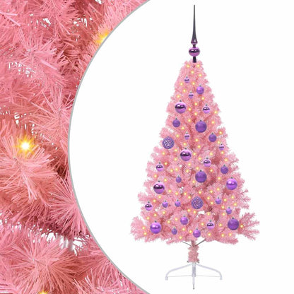 Konstgjord Förbelyst Julgran med 150 LED-lampor Rosa 120 cm PVC