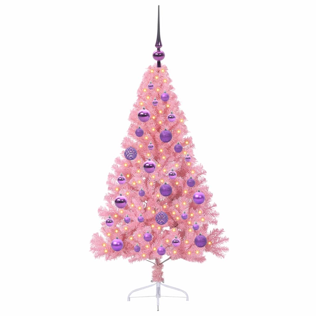 Konstgjord Förbelyst Julgran med 150 LED-lampor Rosa 120 cm PVC