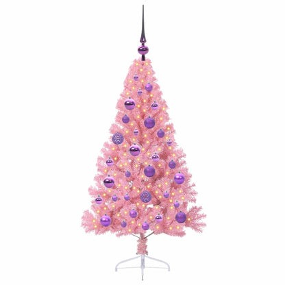 Konstgjord Förbelyst Julgran med 150 LED-lampor Rosa 120 cm PVC