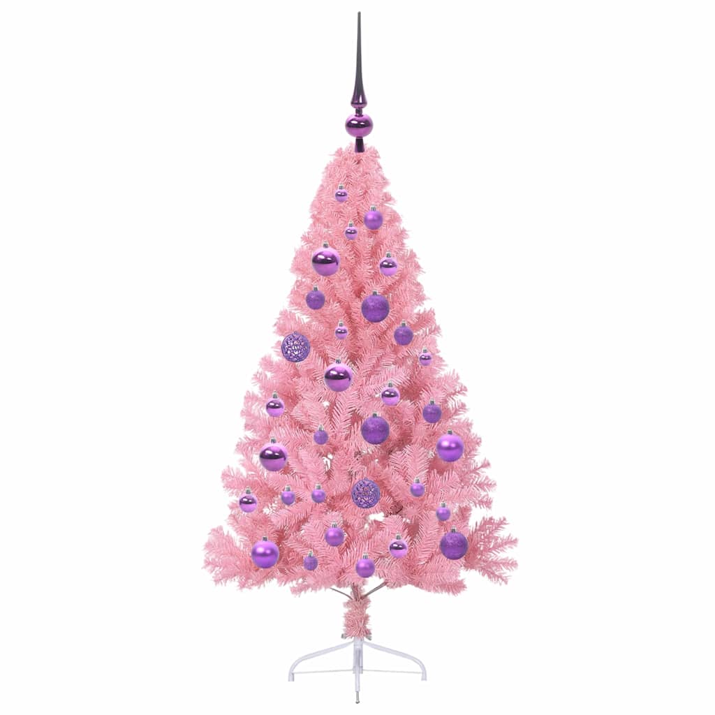 Konstgjord Förbelyst Julgran med 150 LED-lampor Rosa 120 cm PVC
