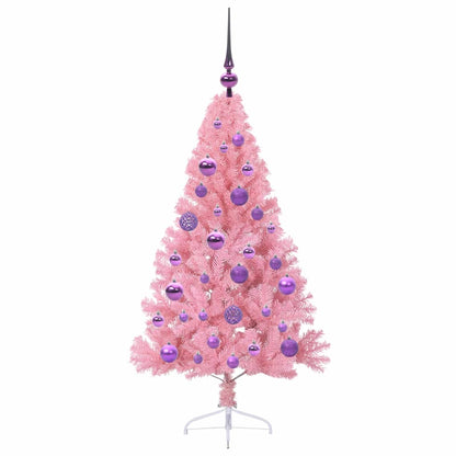 Konstgjord Förbelyst Julgran med 150 LED-lampor Rosa 120 cm PVC