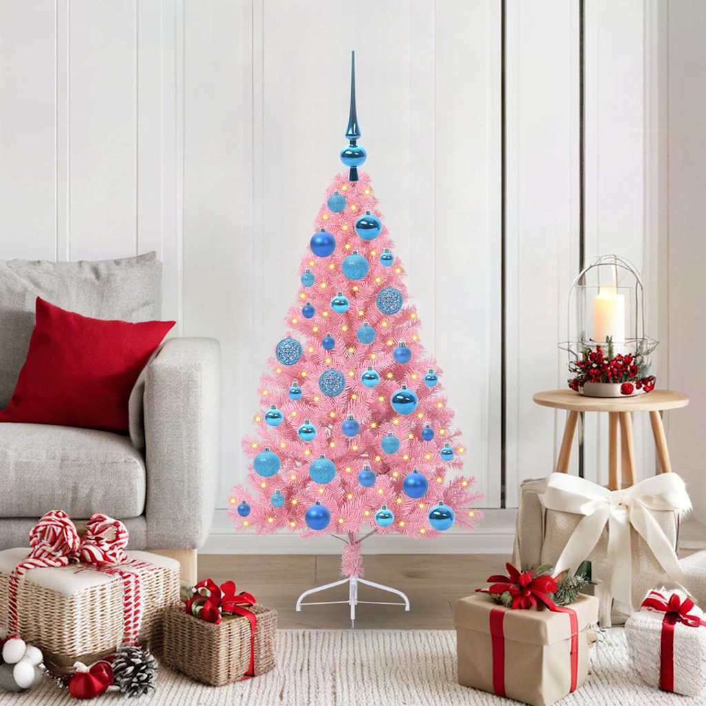 Konstgjord Förbelyst Julgran med 150 LED-lampor Rosa 120 cm PVC