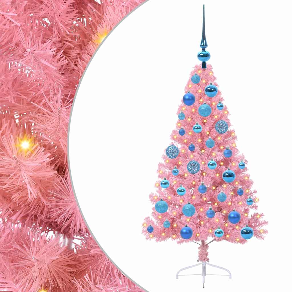Konstgjord Förbelyst Julgran med 150 LED-lampor Rosa 120 cm PVC