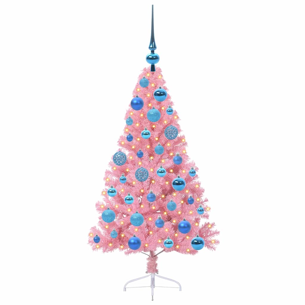 Konstgjord Förbelyst Julgran med 150 LED-lampor Rosa 120 cm PVC